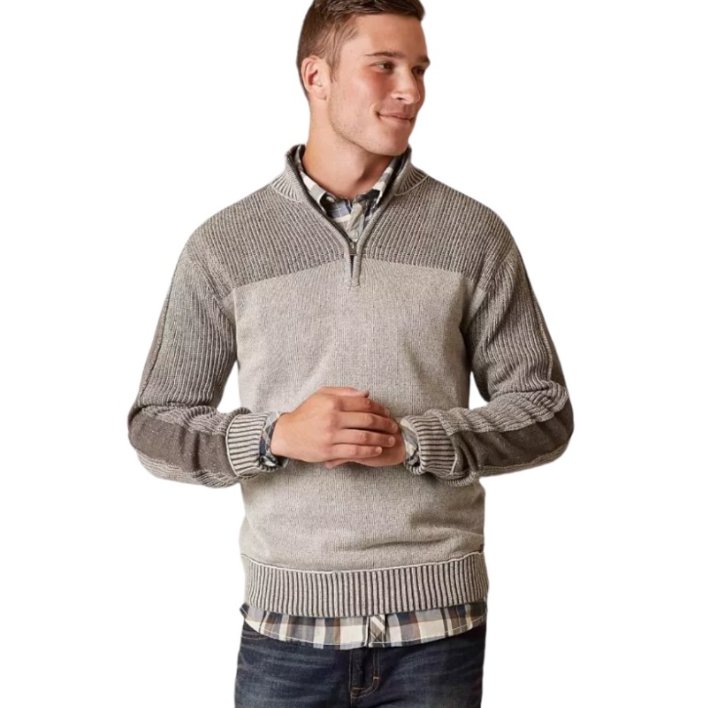 J.B. Holt Quarter Zip Mock Neck Gatlinburg Sweater Heathered Knit Color Block M